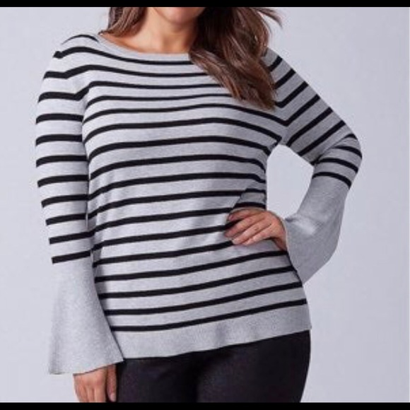 Lane Bryant Gray Black Striped Long Bell Sleeve Boat Neck Sweater size 18/20 - Picture 11 of 12
